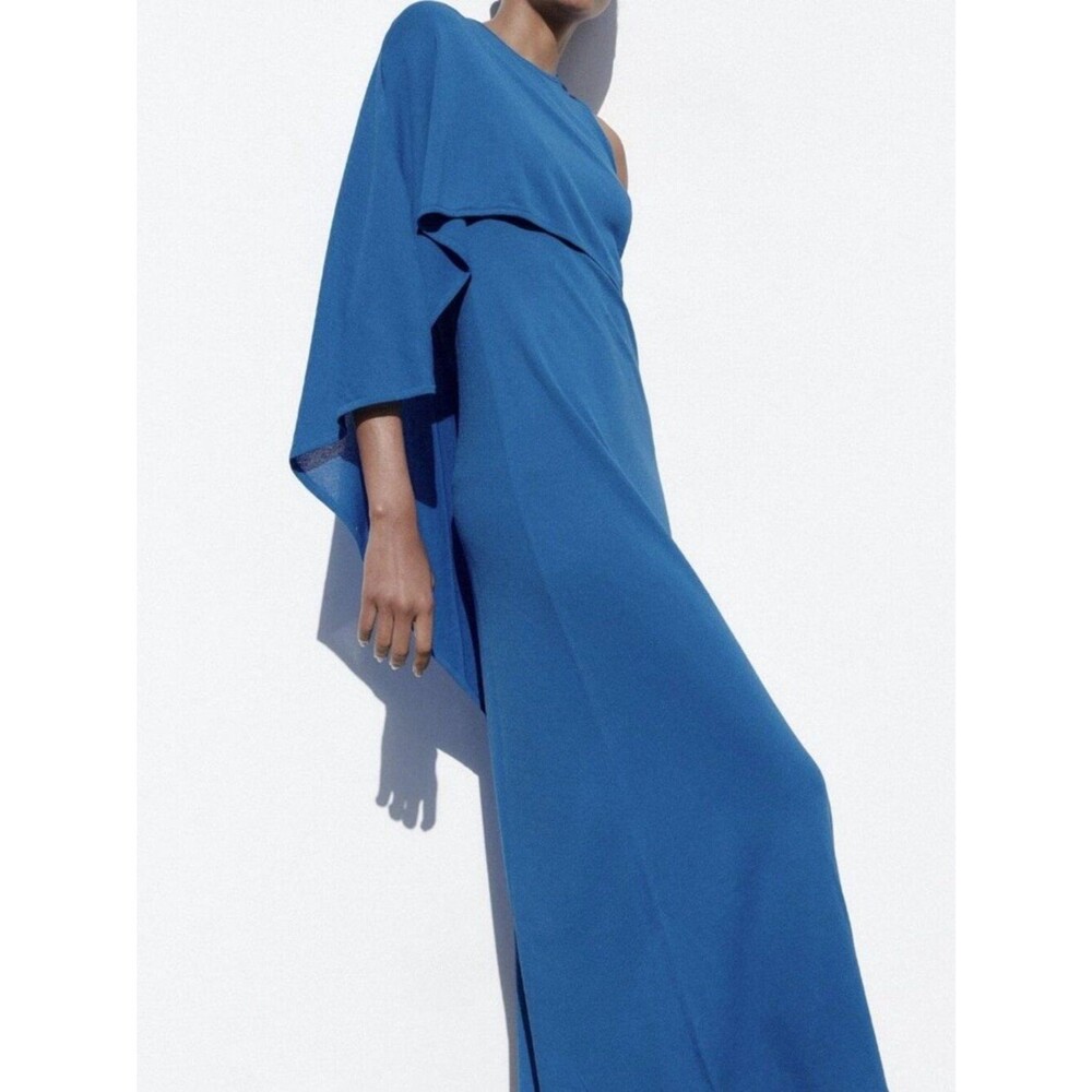 Zara Blue Cape Sleeveless Knit Maxi Dress